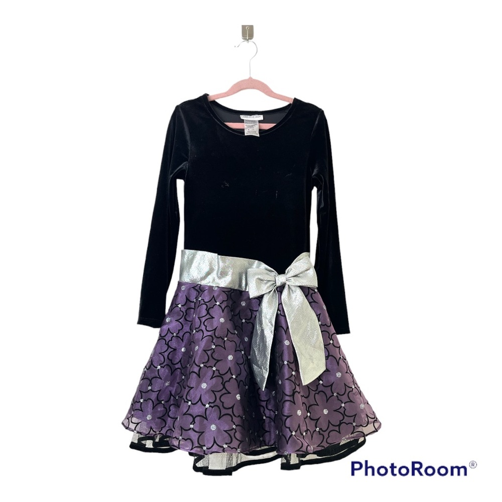 Bonnie Jean Girls Size 10 Black Velvet Purple Sparkle Tutu Party Dress - Picture 2 of 8